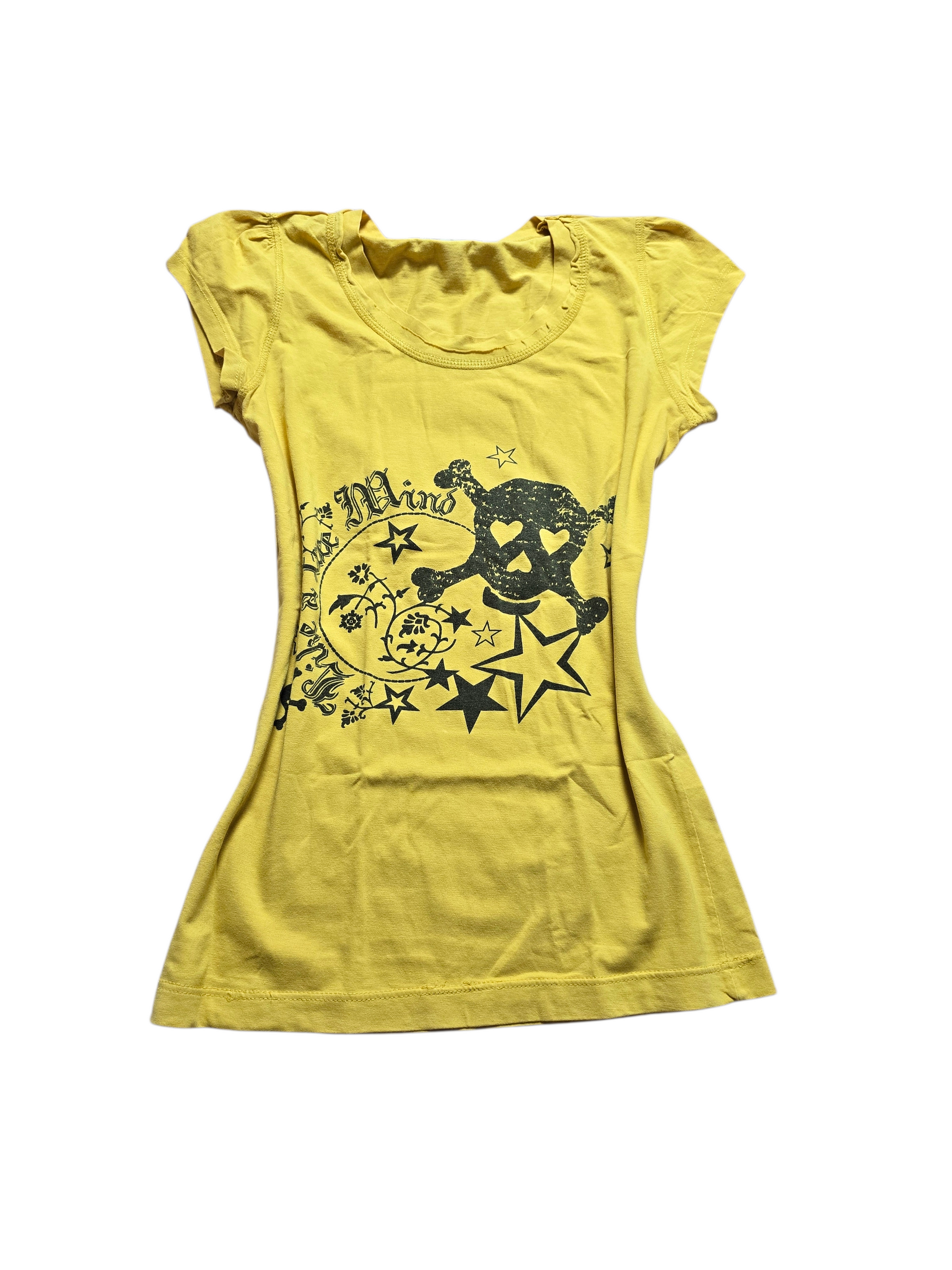 00s vintage emo yellow printed skull top - zimfriperie