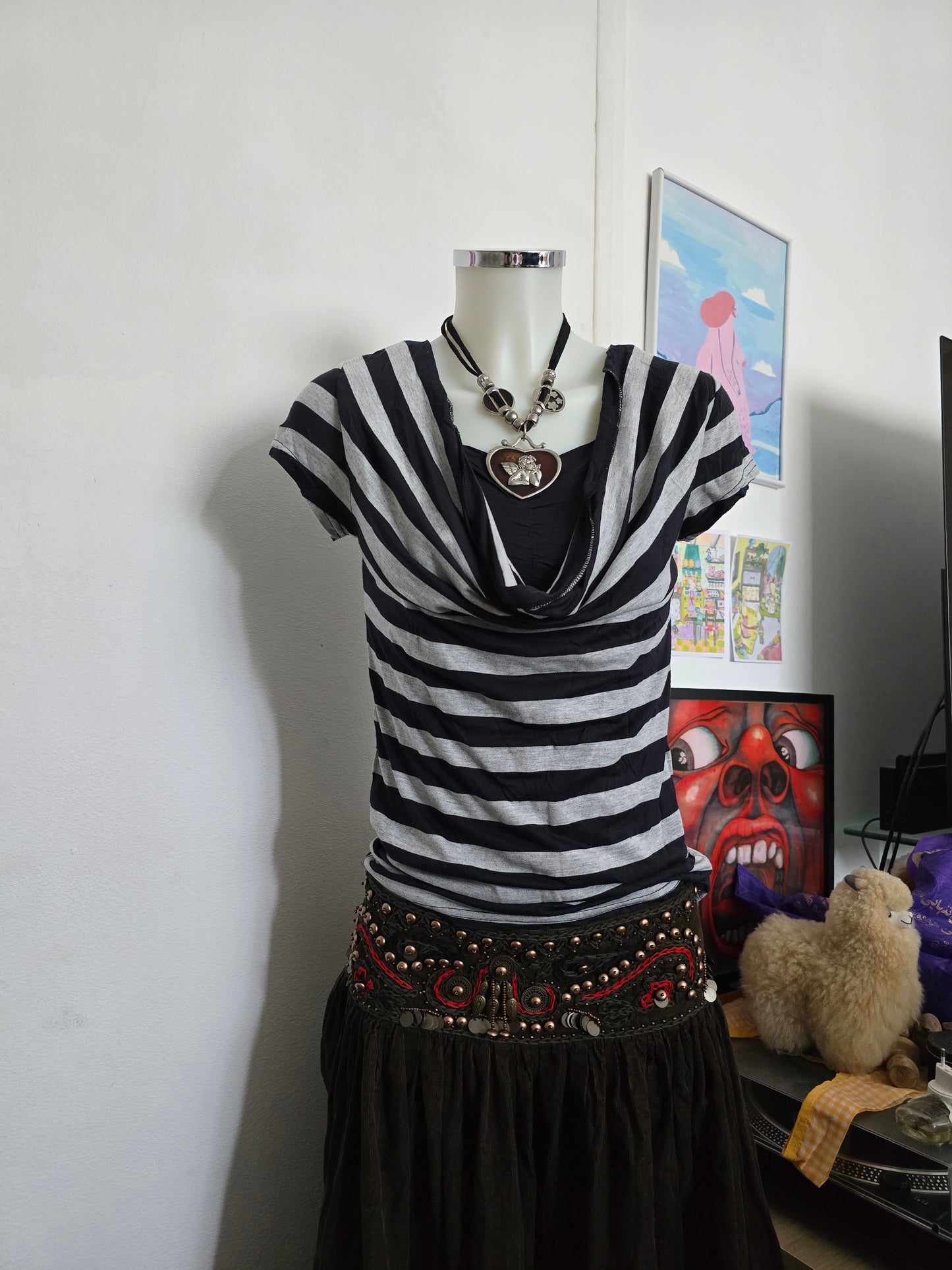 Y2k vintage softgrunge striped draped top