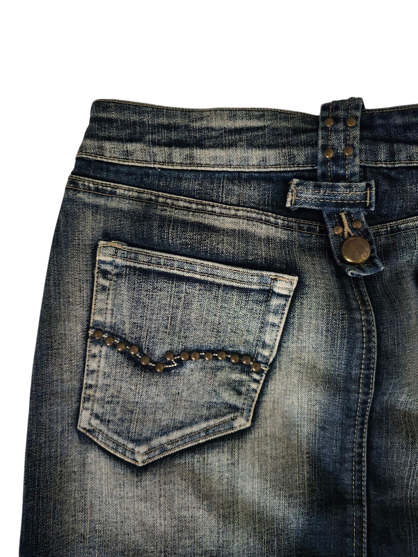 2000s vintage denim cowgirl boho studded skirt