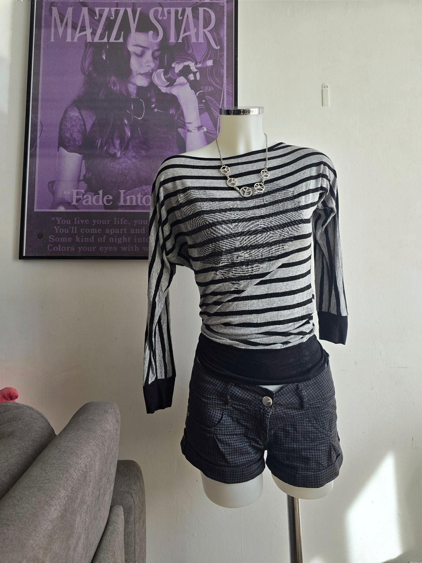 00s vintage softgrunge striped batwing top