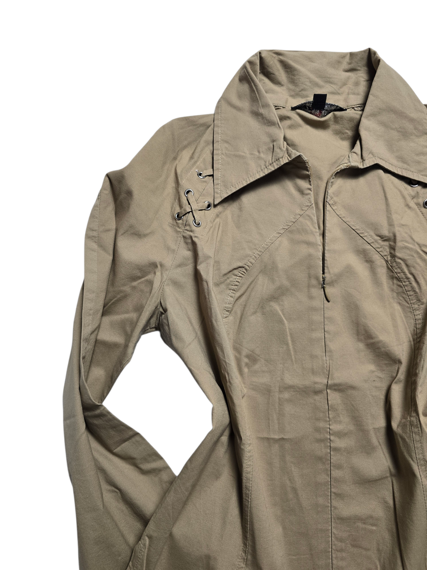 90s vintage office lace up double zip shirt