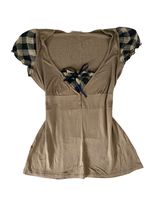 2000s vintage milkmaid babydoll plaid fitted top - zimfriperie