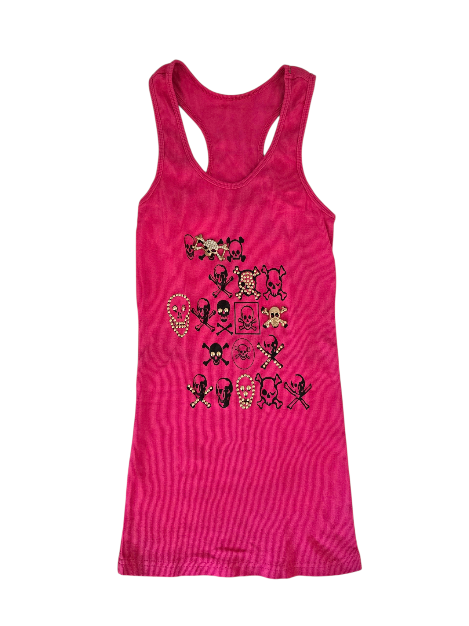 2000s vintage emo studded printed skull pink ribbed top - zimfriperie