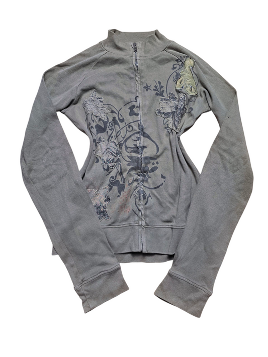 00s vintage softgrunge rhinestone fitted zip sweater