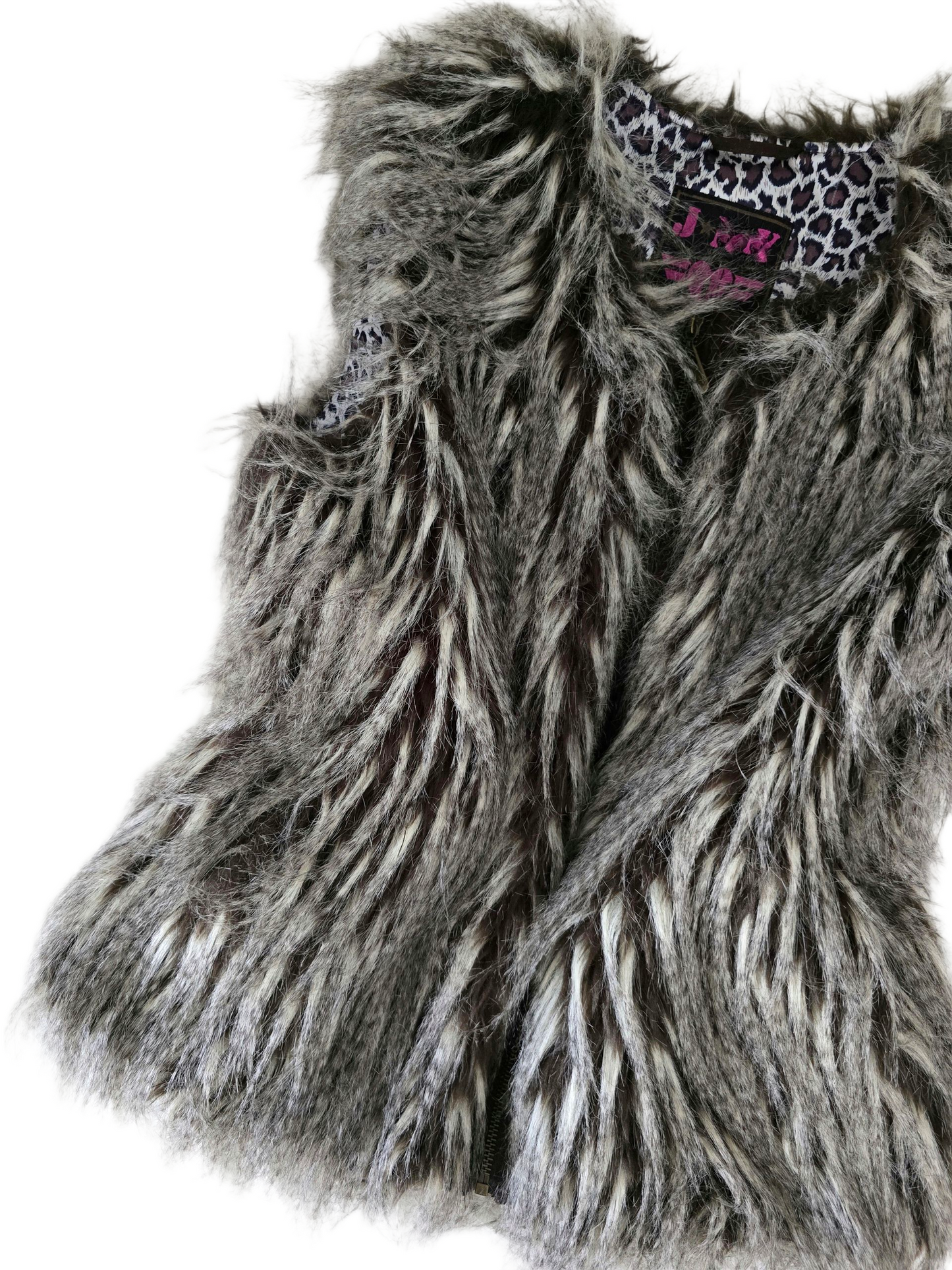 00s vintage indie sleaze faux fur sleeveless zip jacket