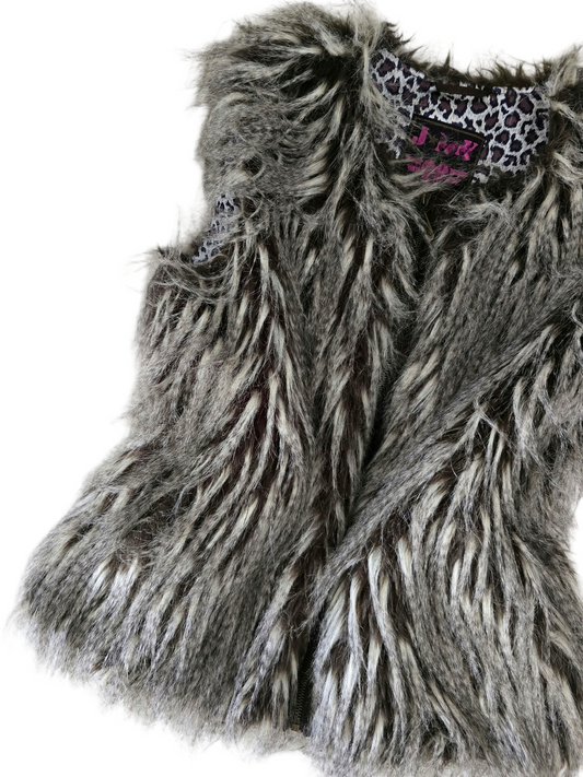 00s vintage indie sleaze faux fur sleeveless zip jacket