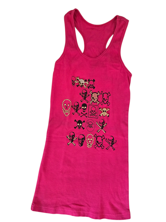 2000s vintage emo studded printed skull pink ribbed top - zimfriperie