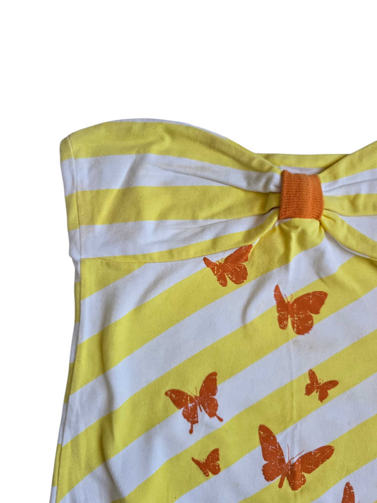 2000s vintage indie sleaze yellow striped strapless babydoll top