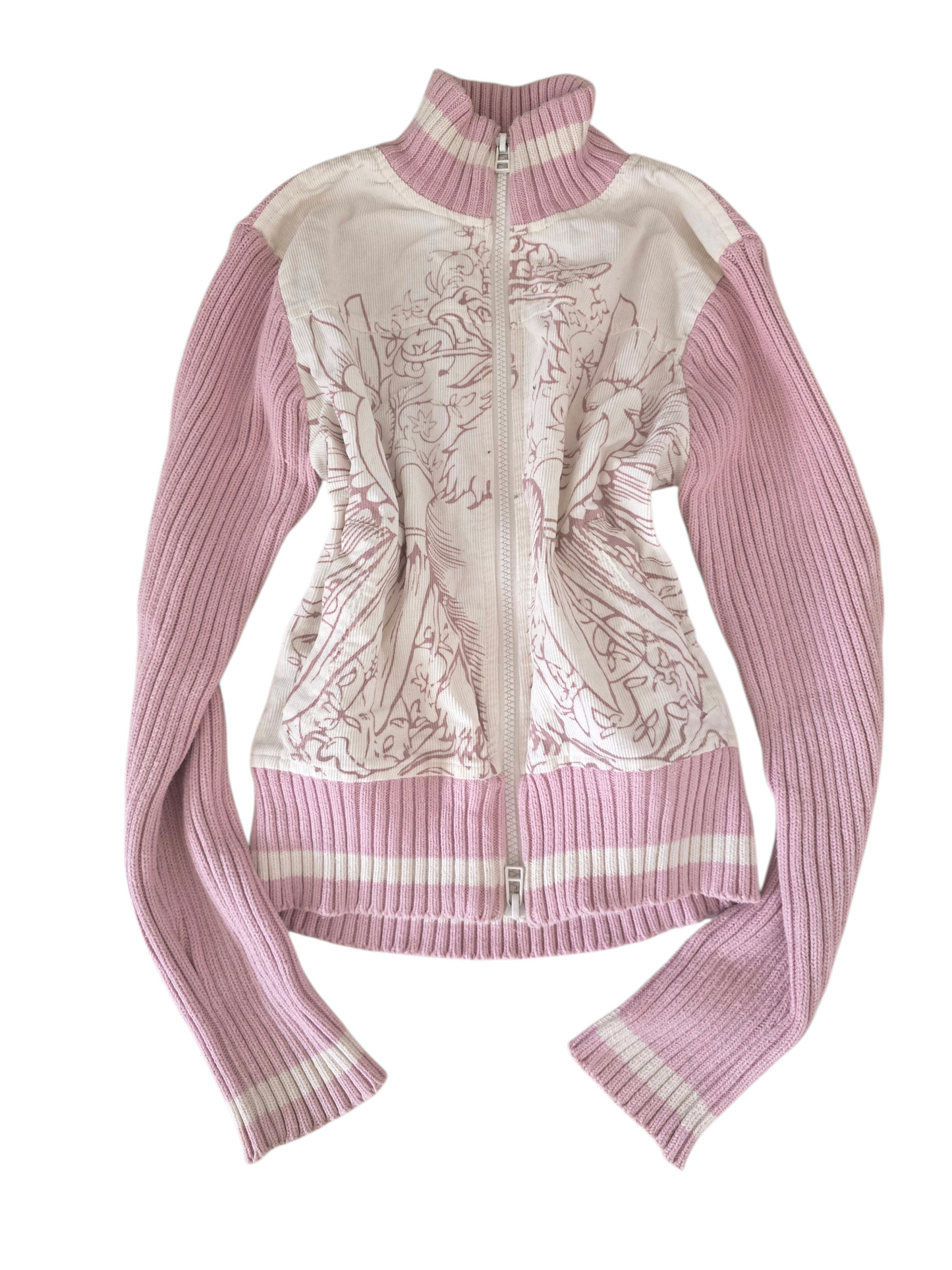 00s vintage ribbed softgrunge pink zip sweater - zimfriperie