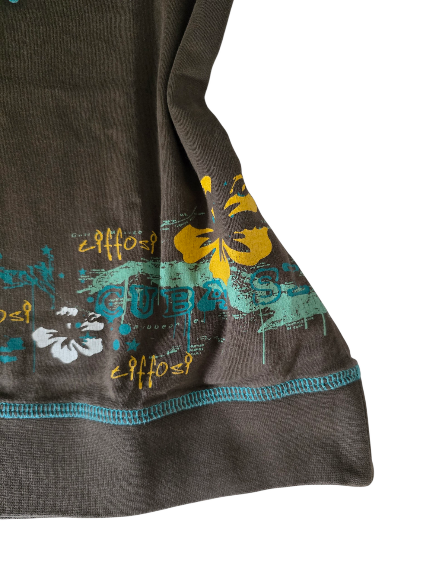 2000s vintage surfwear hibiscus teal top