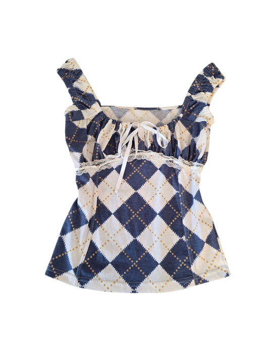00s vintage coquette milkmaid jacquard top