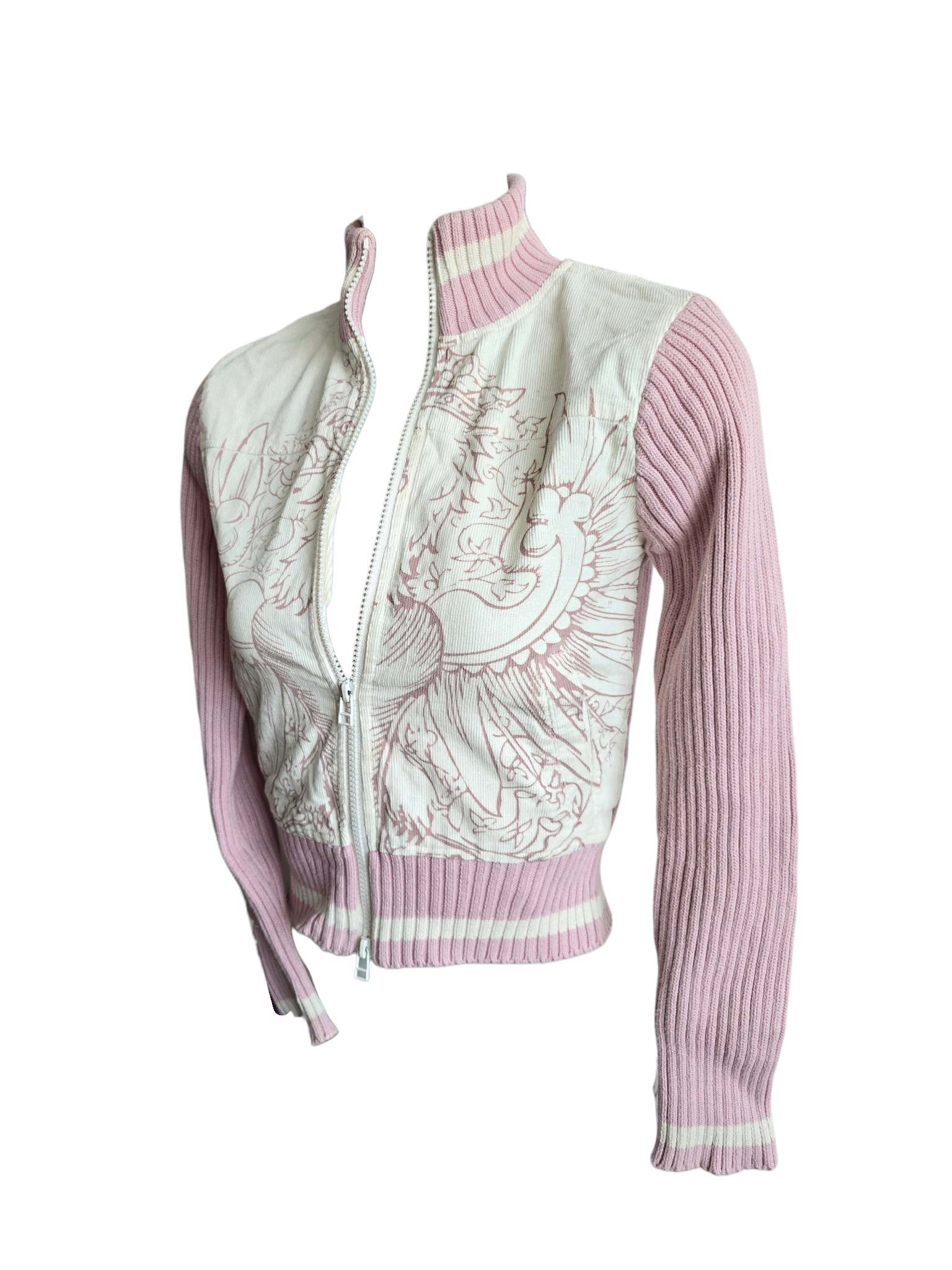00s vintage ribbed softgrunge pink zip sweater - zimfriperie