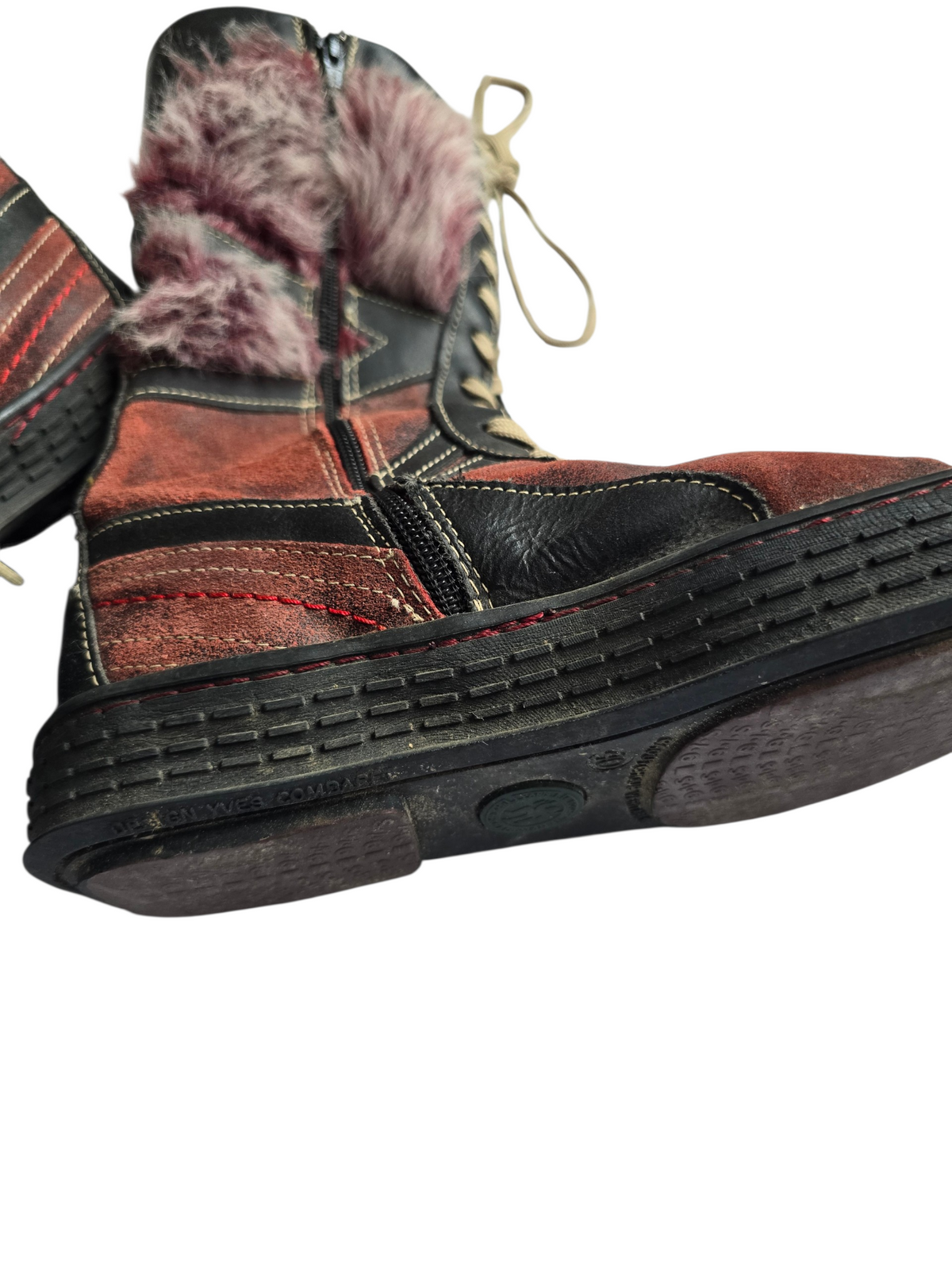 2000s softgrunge lace up fake fur boots