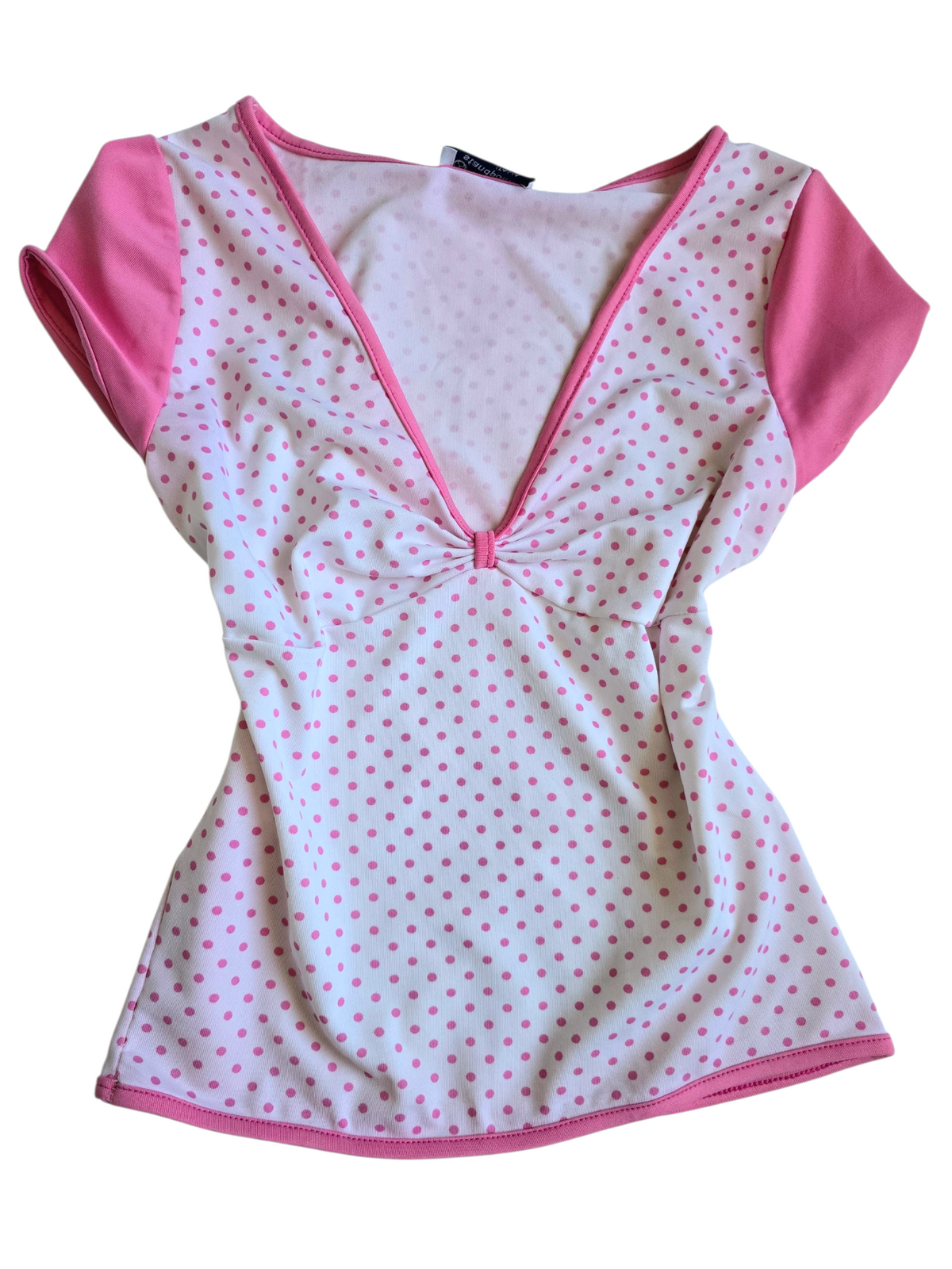 2000s vintage coquette polka dots pink top
