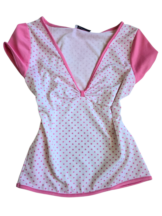 2000s vintage coquette polka dots pink top