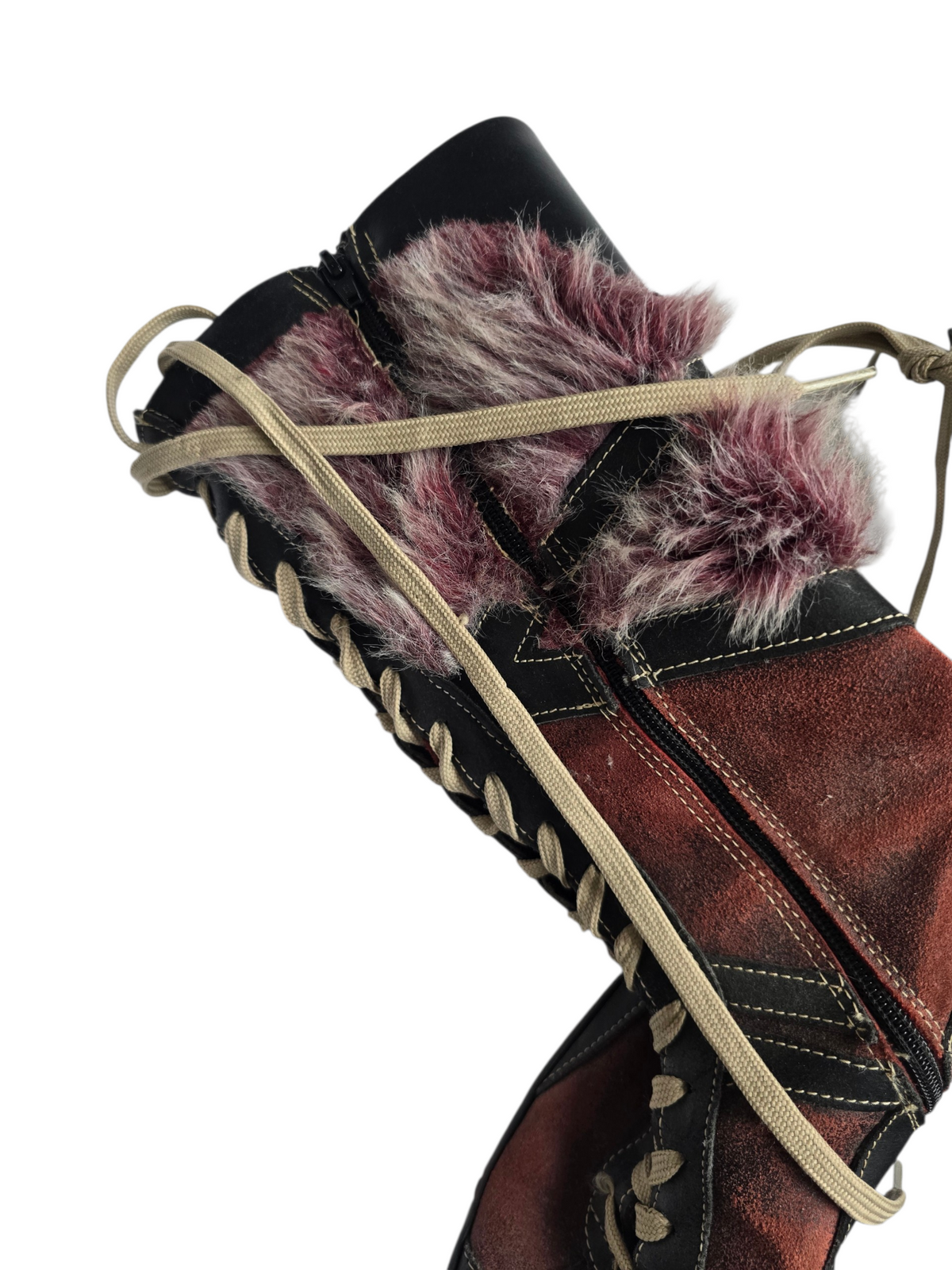 2000s softgrunge lace up fake fur boots