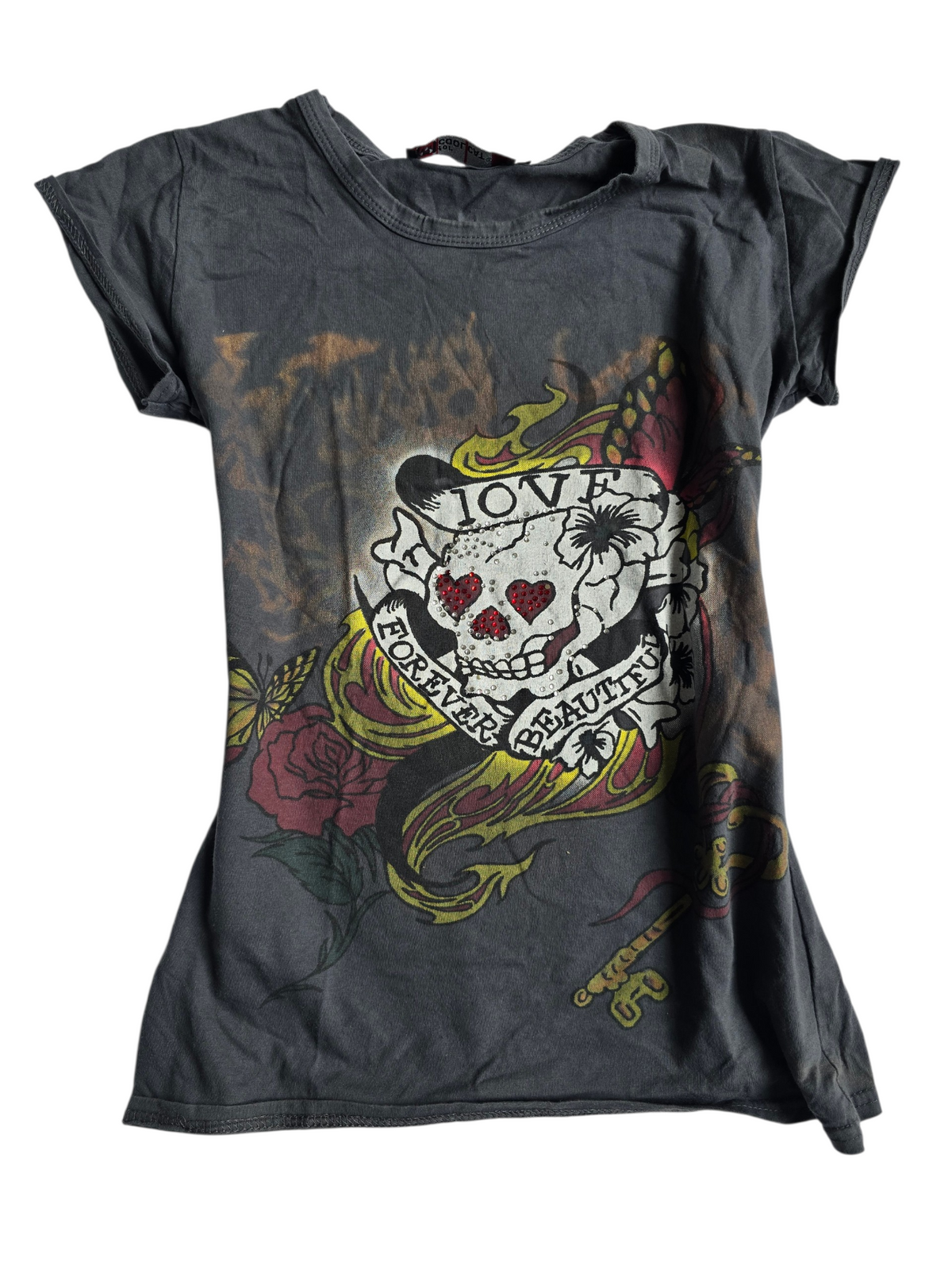 2000s vintage bro hoe rhinestone printed skull top