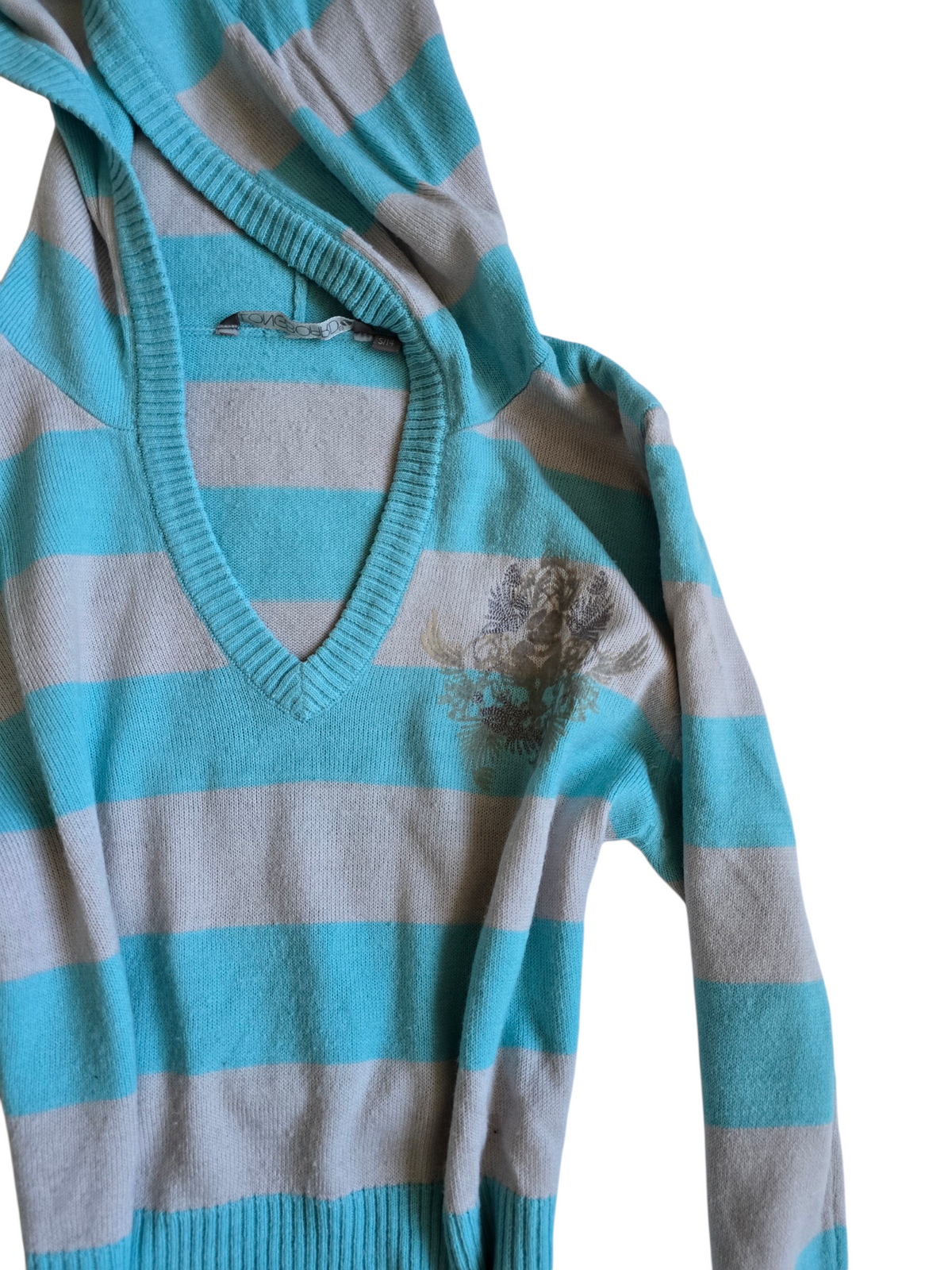2000s vintage striped knit teal sweater