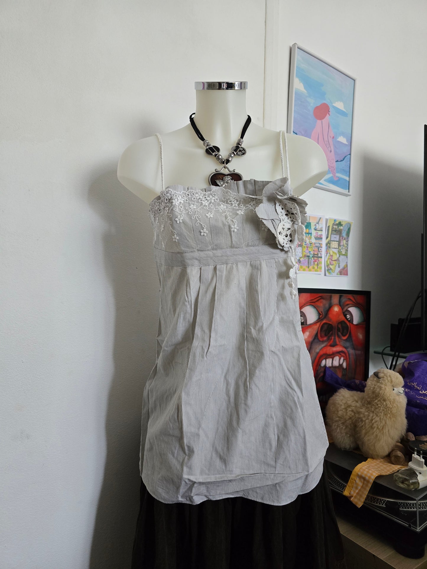 00s vintage Cop copine coquette striped lace top