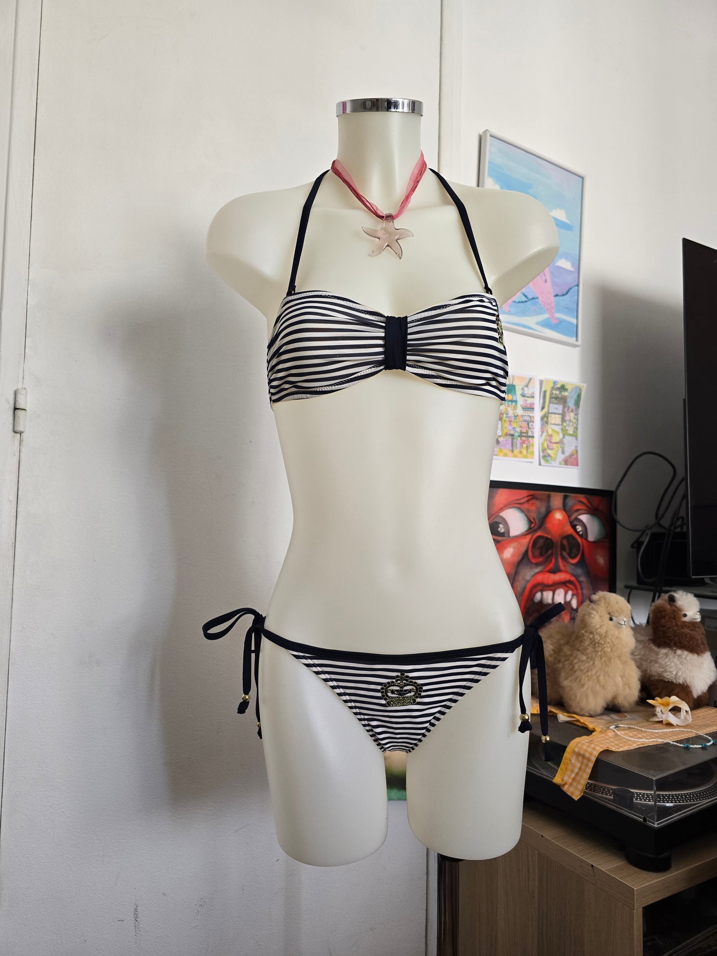 Y2k vintage indie sleaze striped bikini