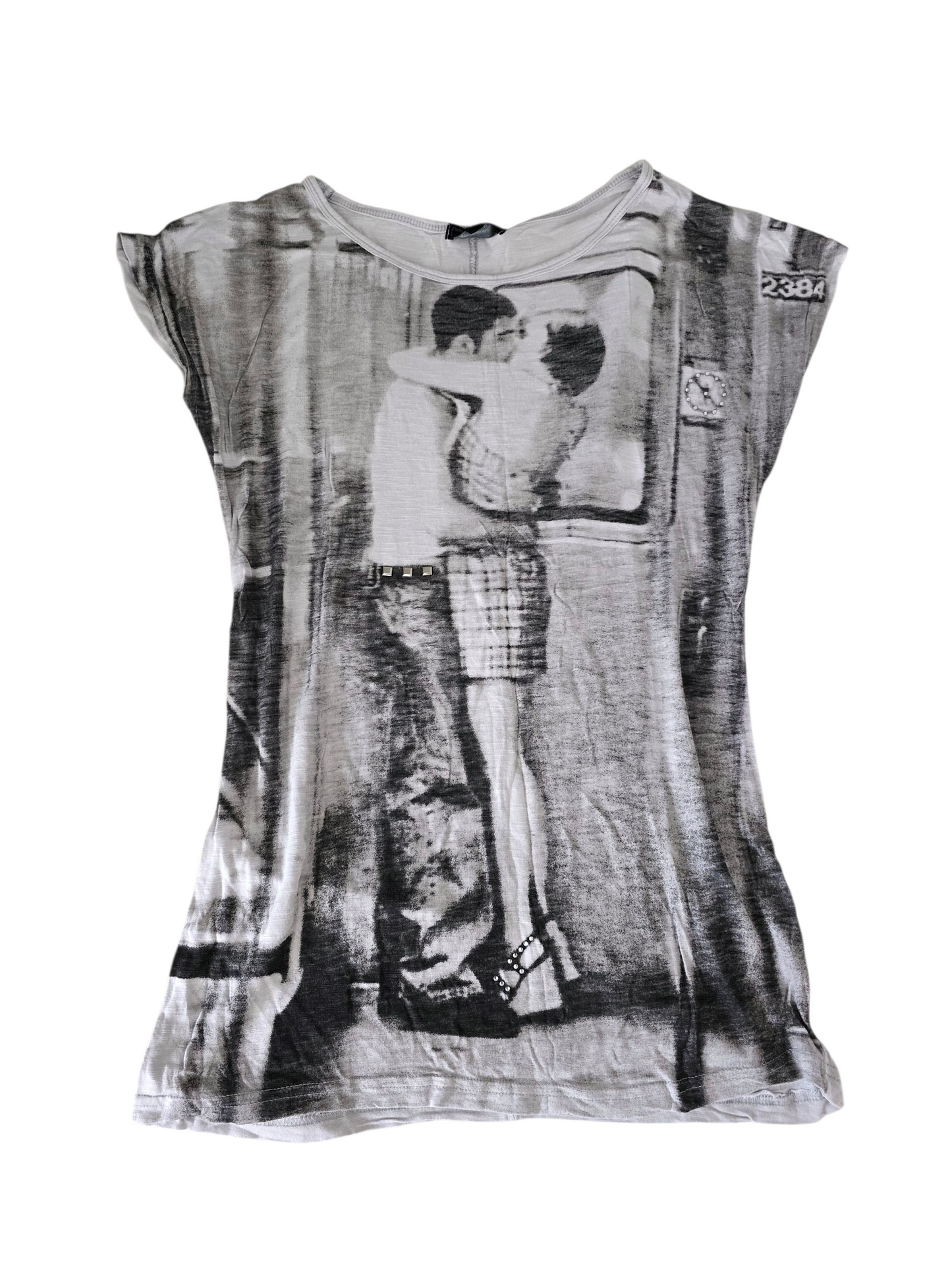 00s vintage softgrunge studded printed top