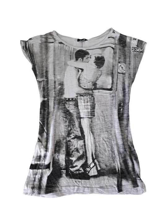 00s vintage softgrunge studded printed top