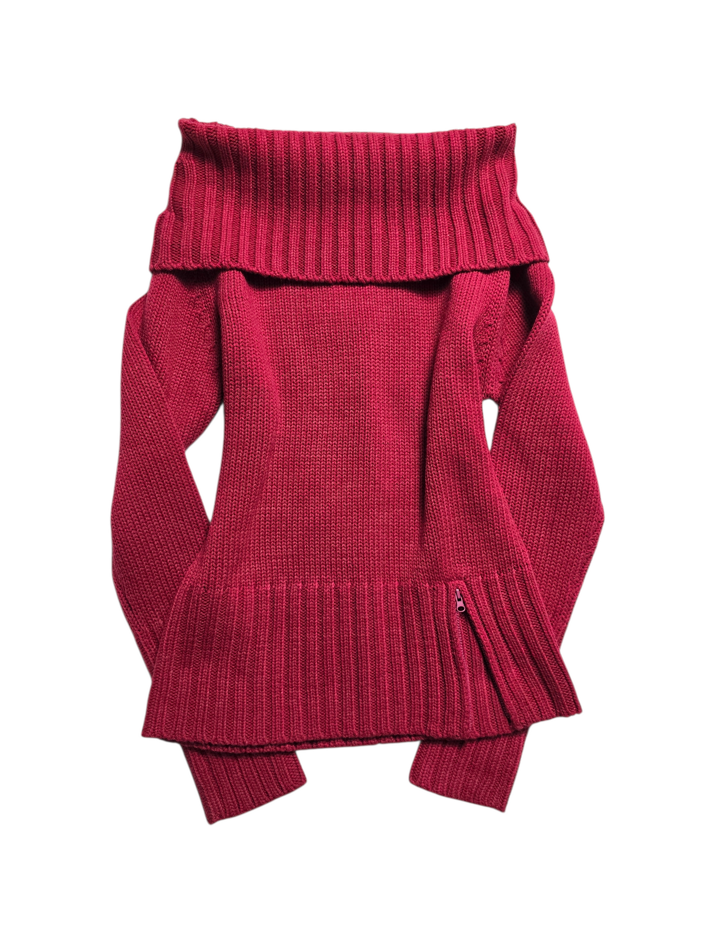 00s vintage coquette off shoulder red zip knit sweater