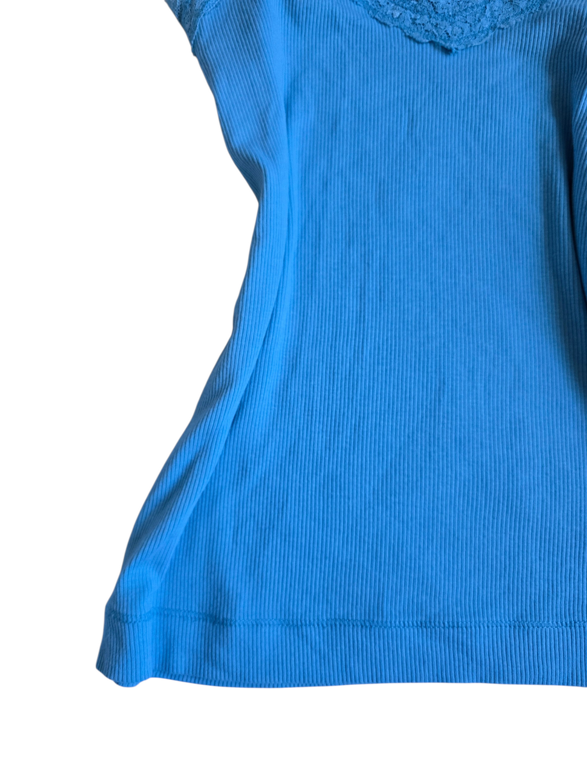 2000s vintage blue ribbed lace top