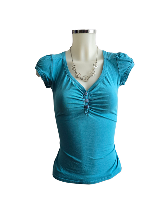 00s vintage blue button up top