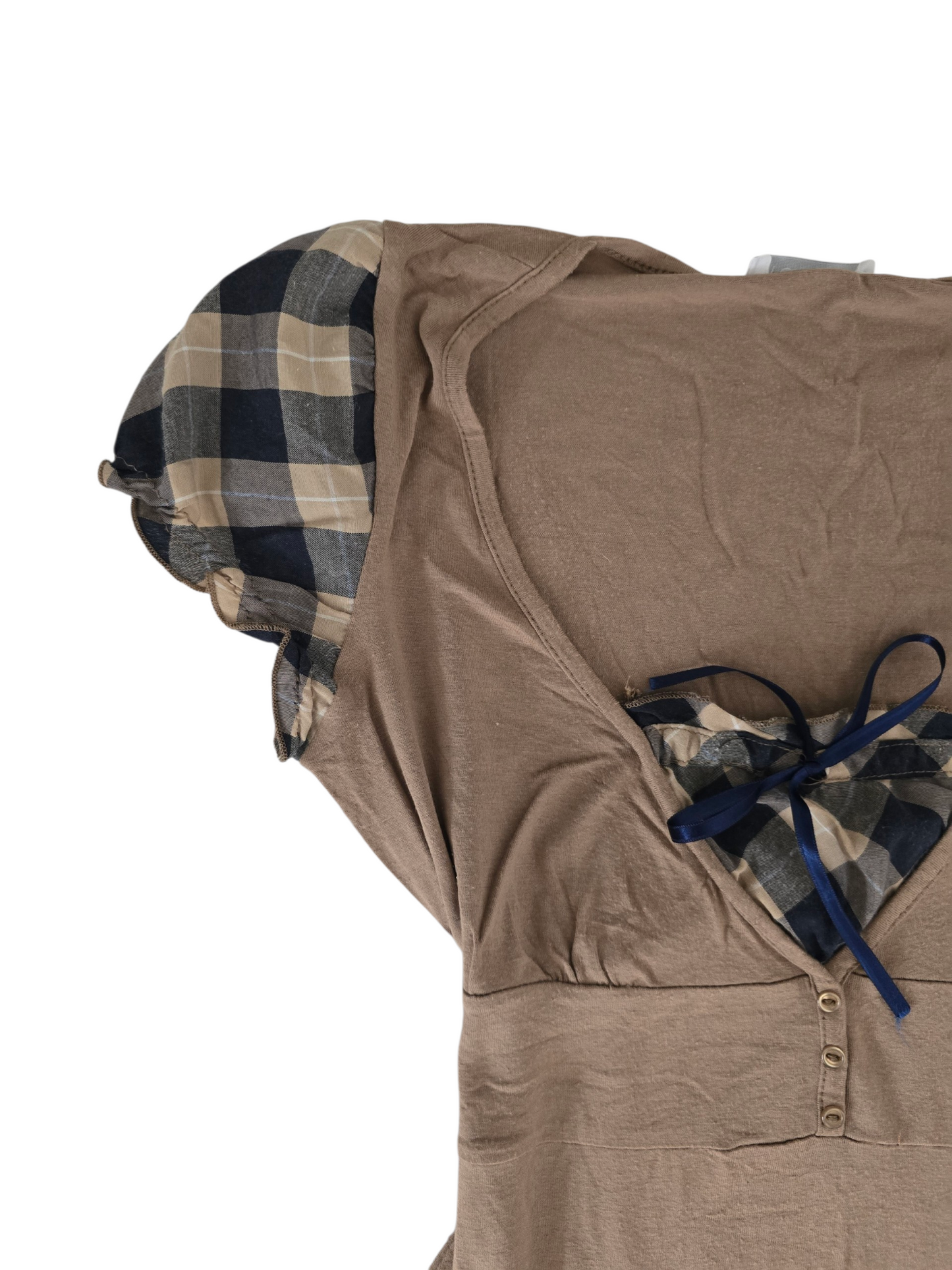 2000s vintage milkmaid babydoll plaid fitted top