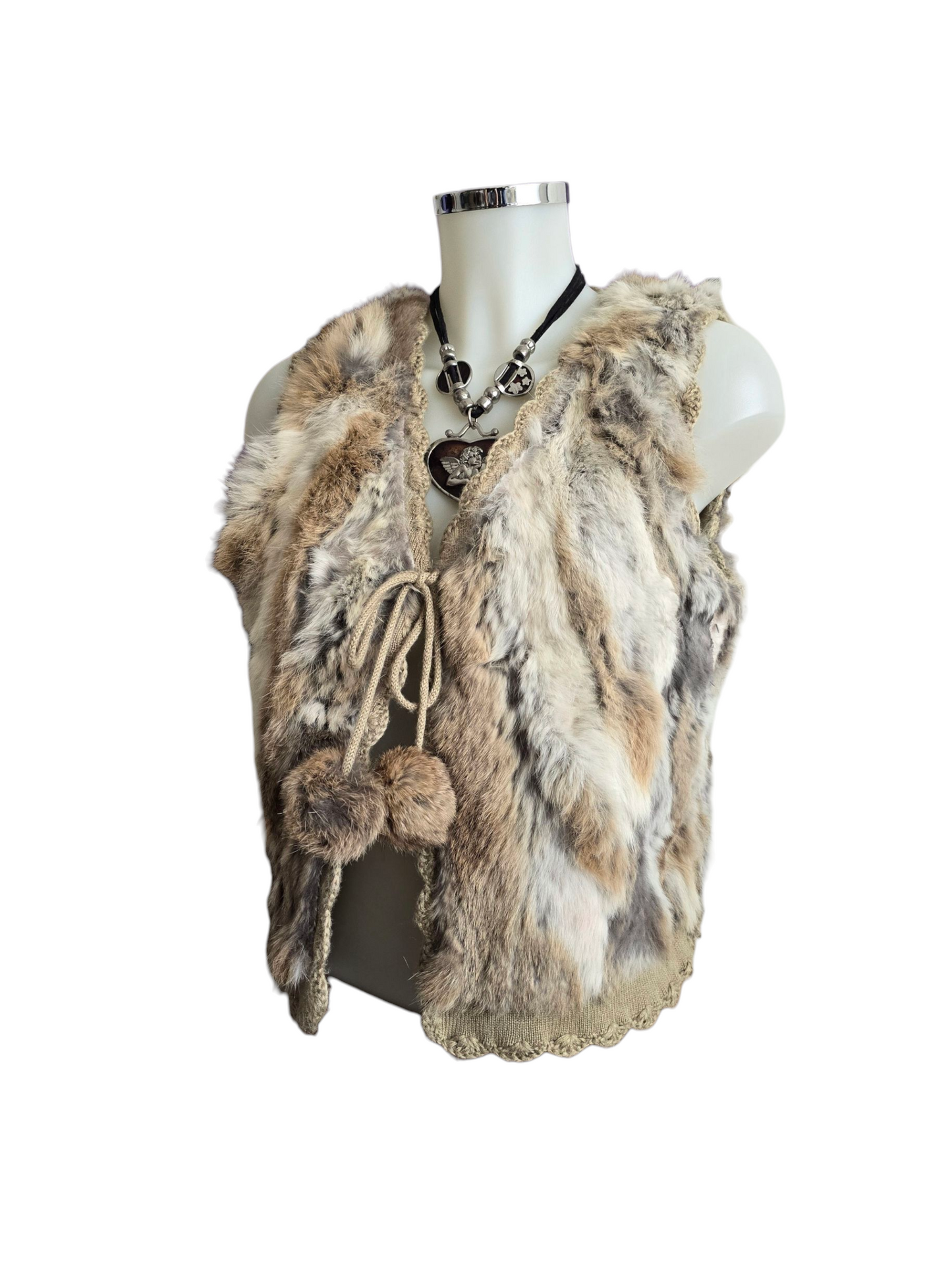 00s vintage indie sleaze faux fur sleeveless jacket