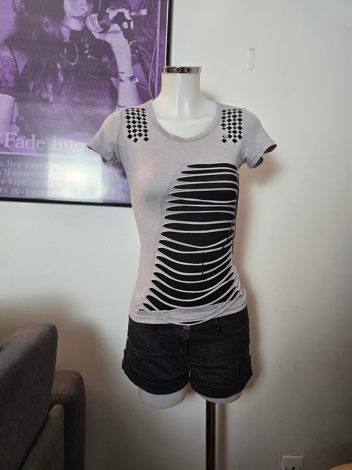 00s vintage distressed studded indie sleaze top