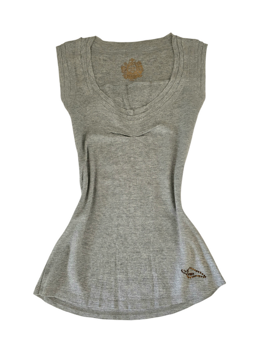 2000s vintage indie sleaze grey shinny top