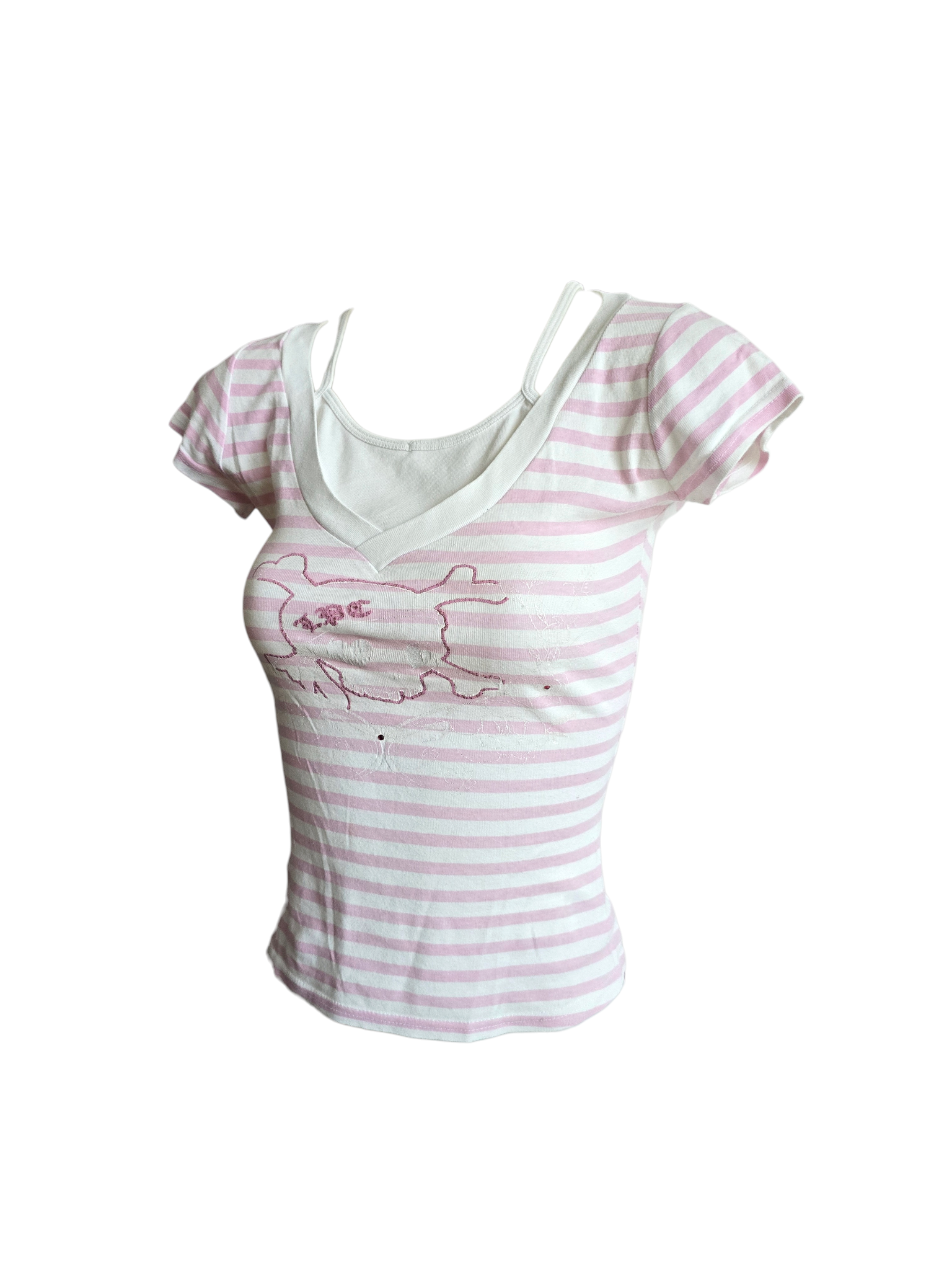 00s vintage emo pink striped skull top - zimfriperie