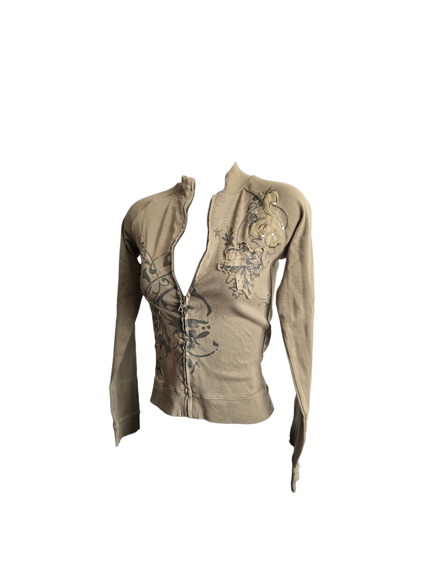 2000s vintage softgrunge rhinestone fitted zip sweater - zimfriperie