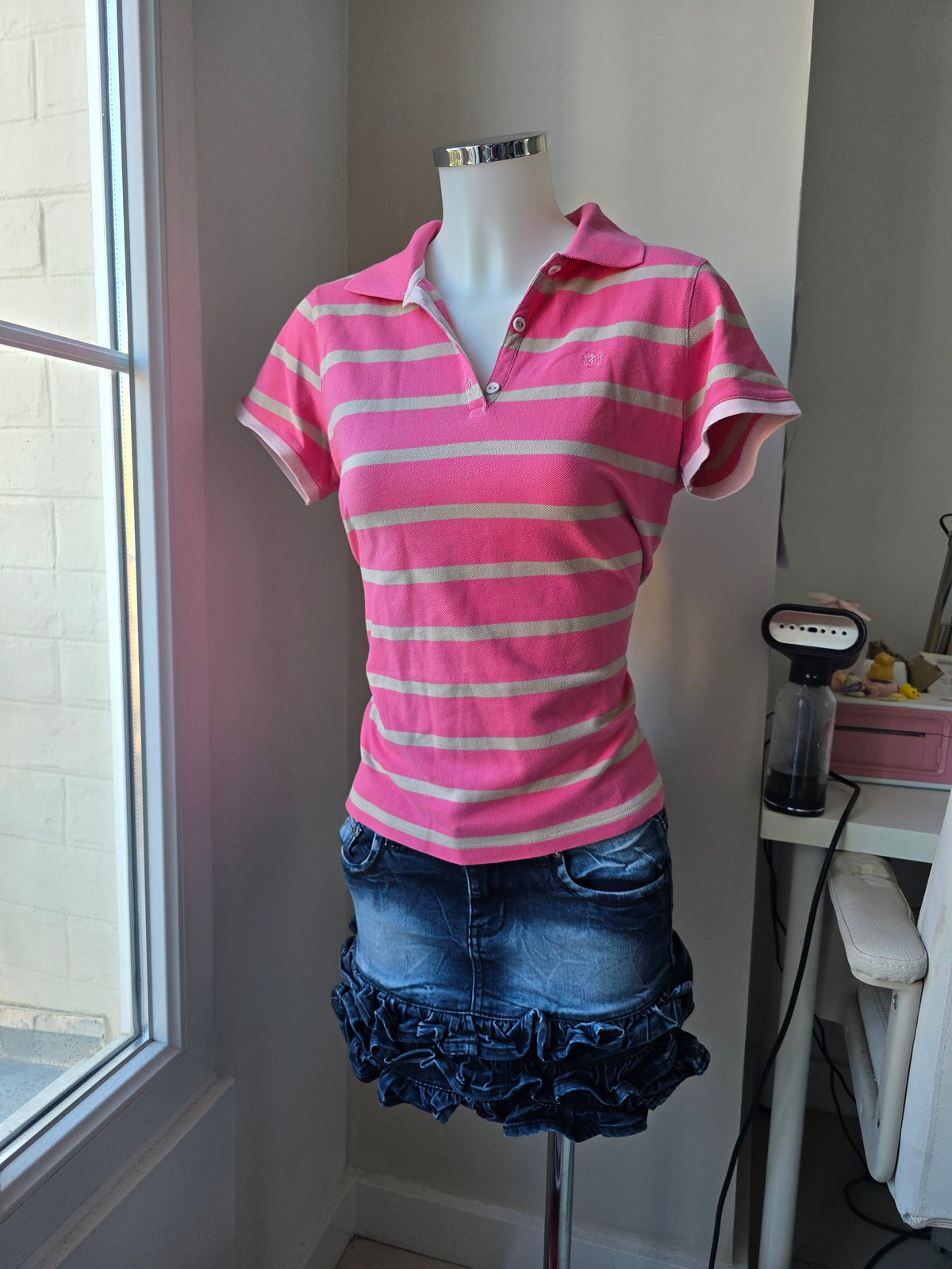 2000s vintage swag striped pink shirt
