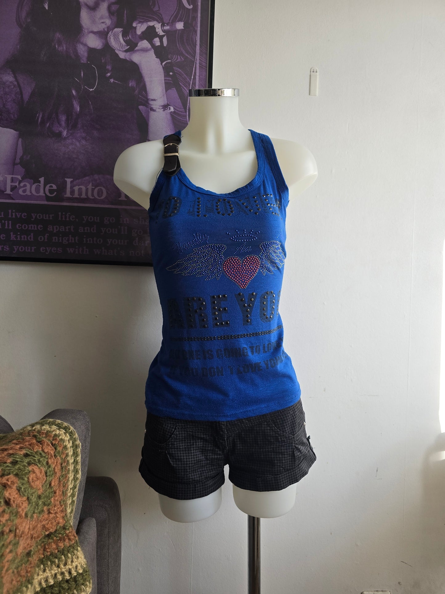 00s vintage indie sleaze rhinestone top