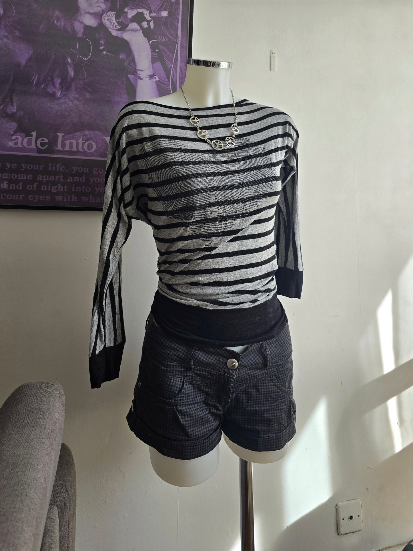 00s vintage softgrunge striped batwing top