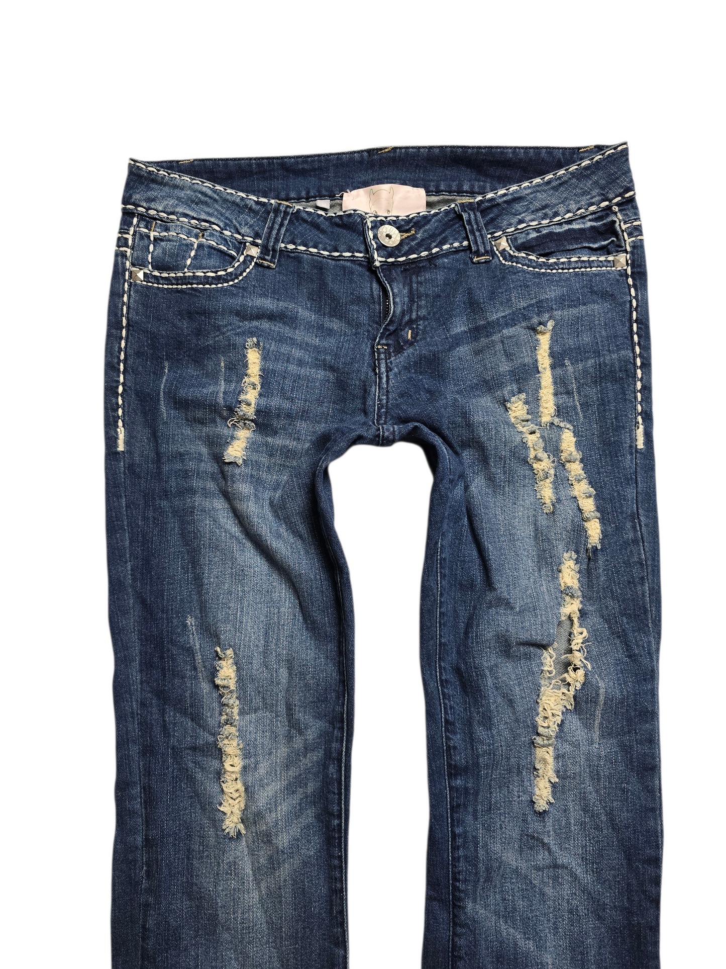 00s vintage coquette distressed denim bootcut pants