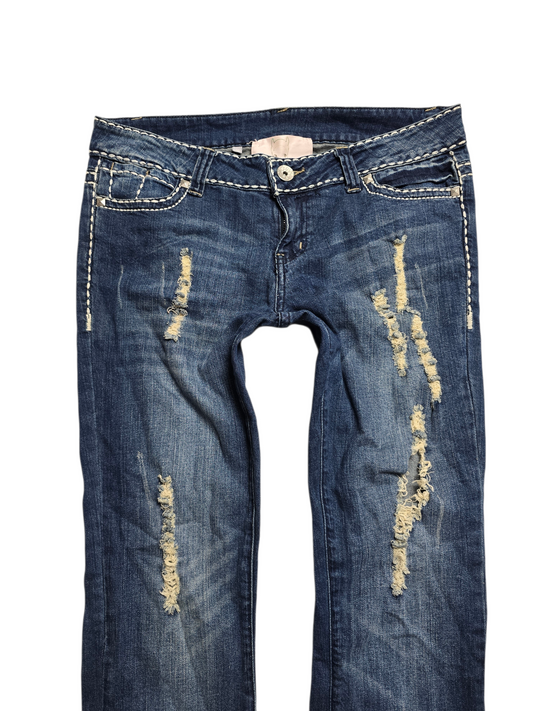 00s vintage coquette distressed denim bootcut pants