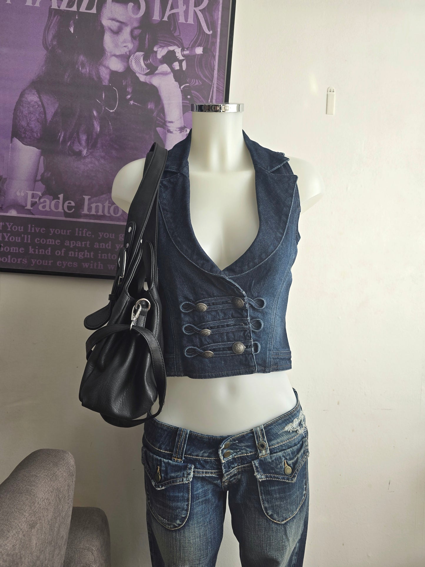 Top vintage denim officier office indiesleaze indie sleaze 00s 2000s