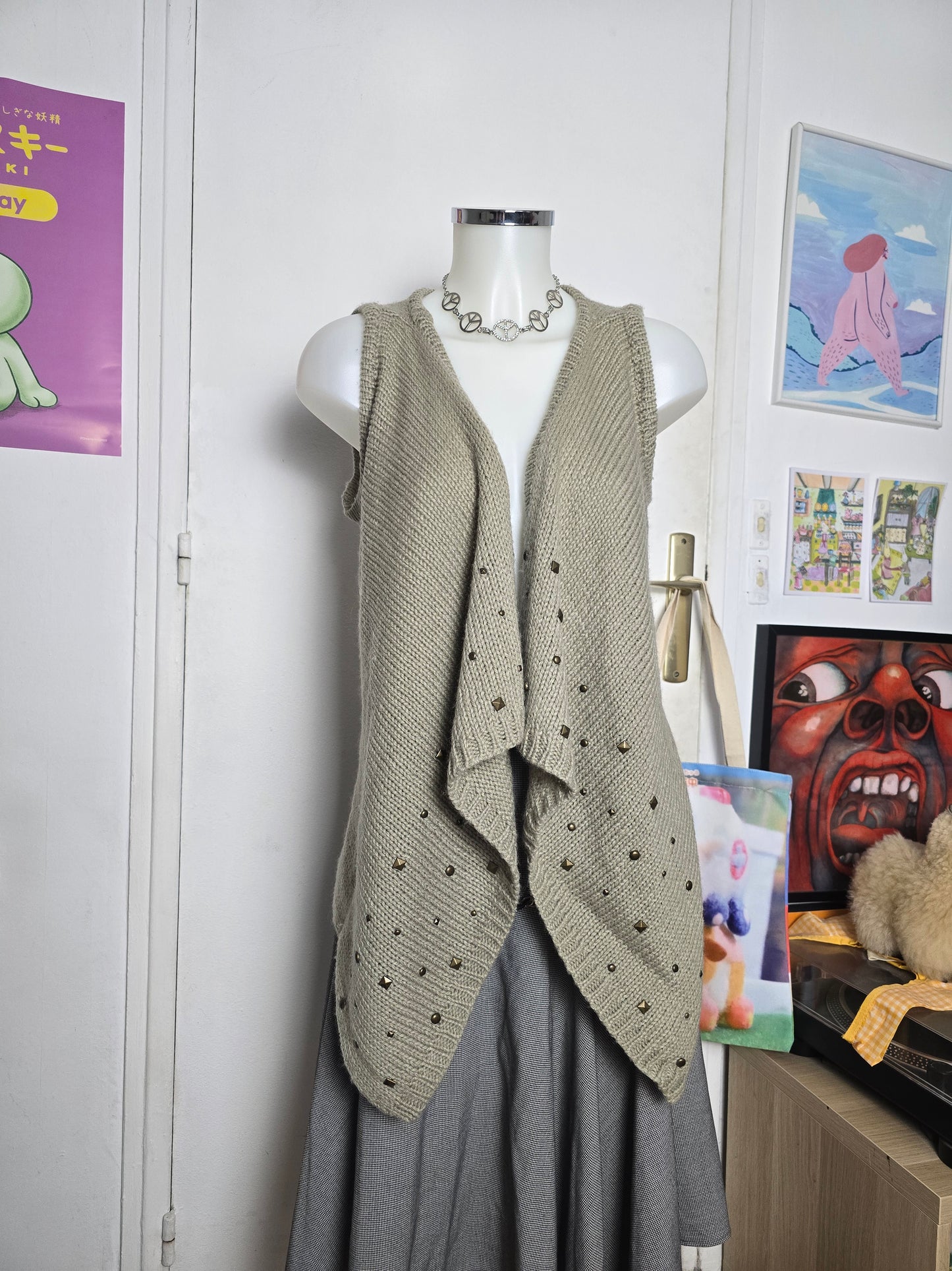 Y2k vintage indiesleaze studded sleeveless cardigan