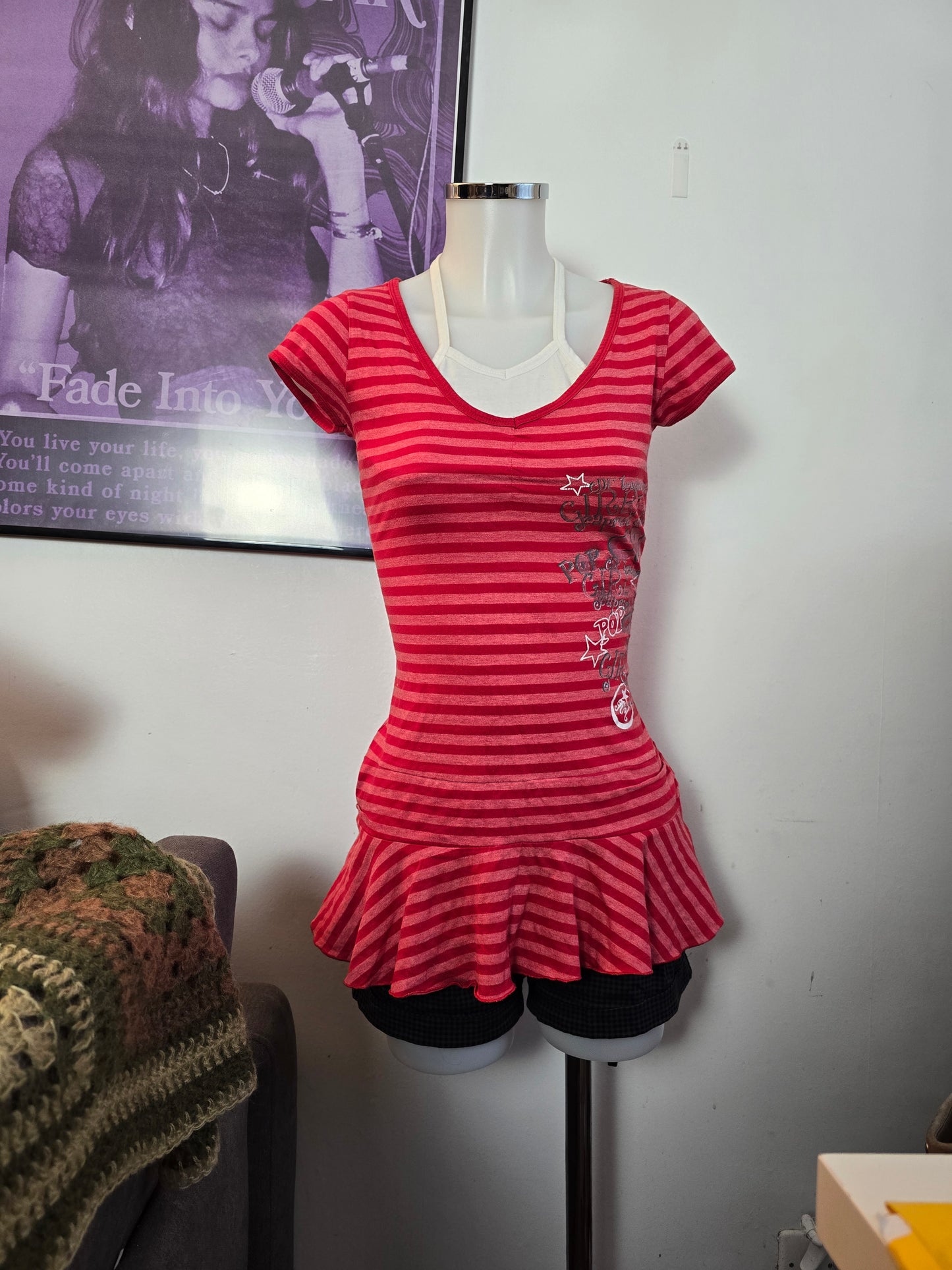 00s vintage striped indie sleaze top