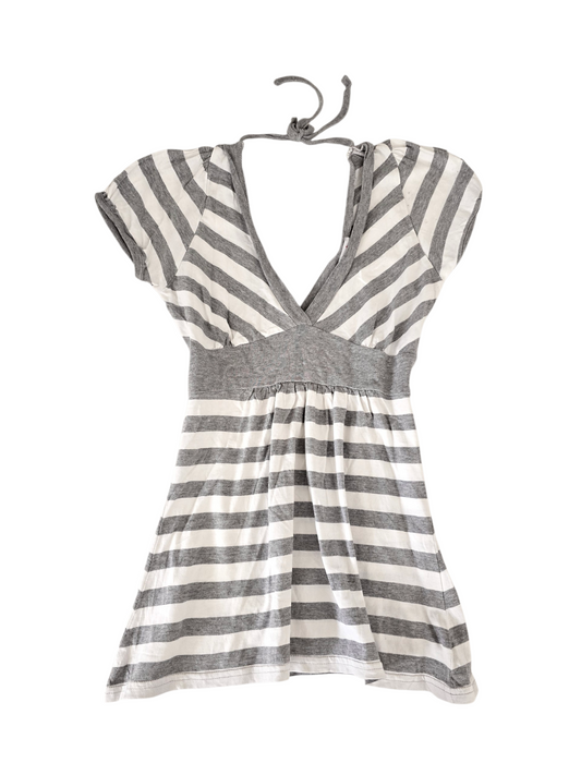 00s vintage indie sleaze striped grey top