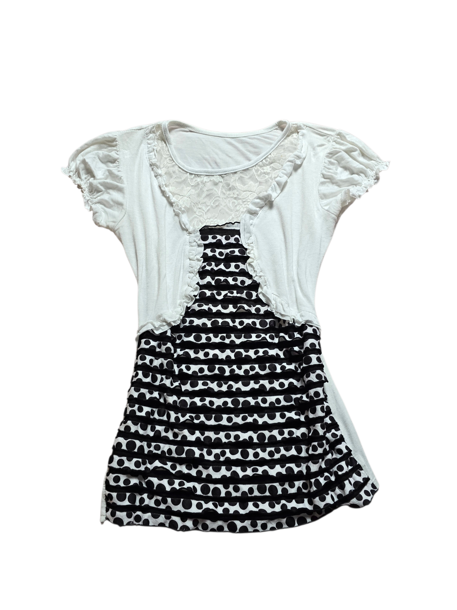 2010s vintage ruffled polka dots fitted top - zimfriperie