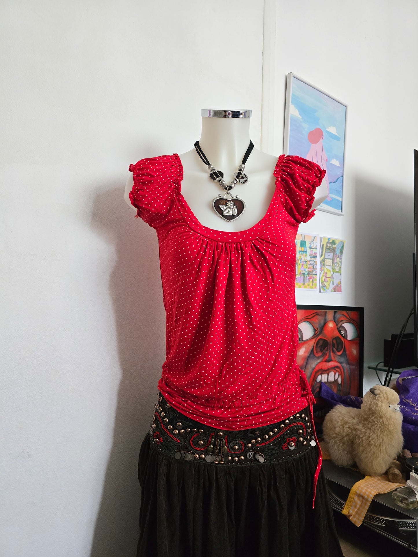 00s vintage coquette polka dots top