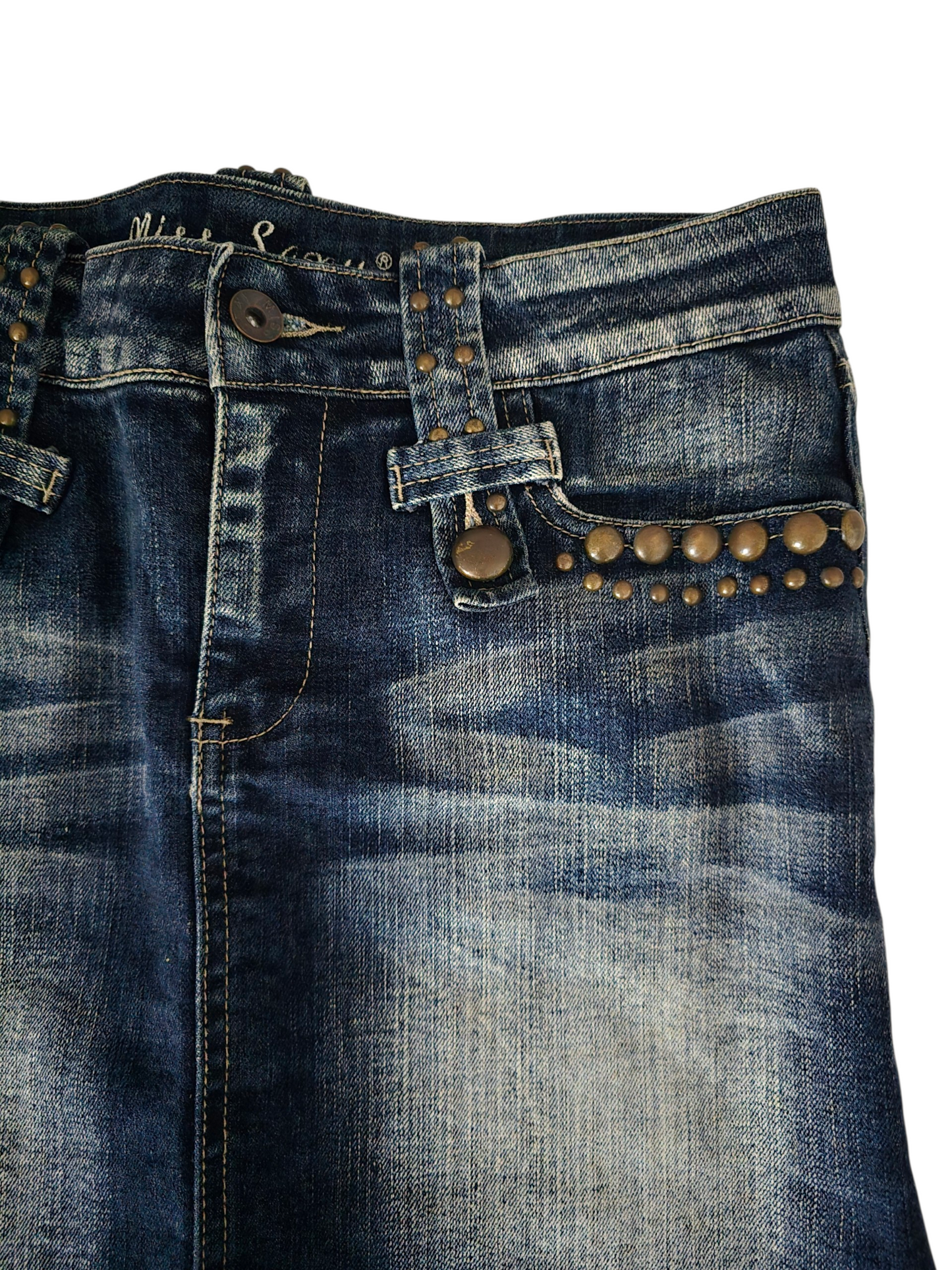 2000s vintage denim cowgirl boho studded skirt