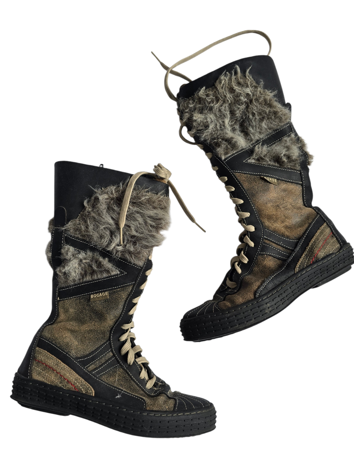 2000s softgrunge lace up fake fur boots