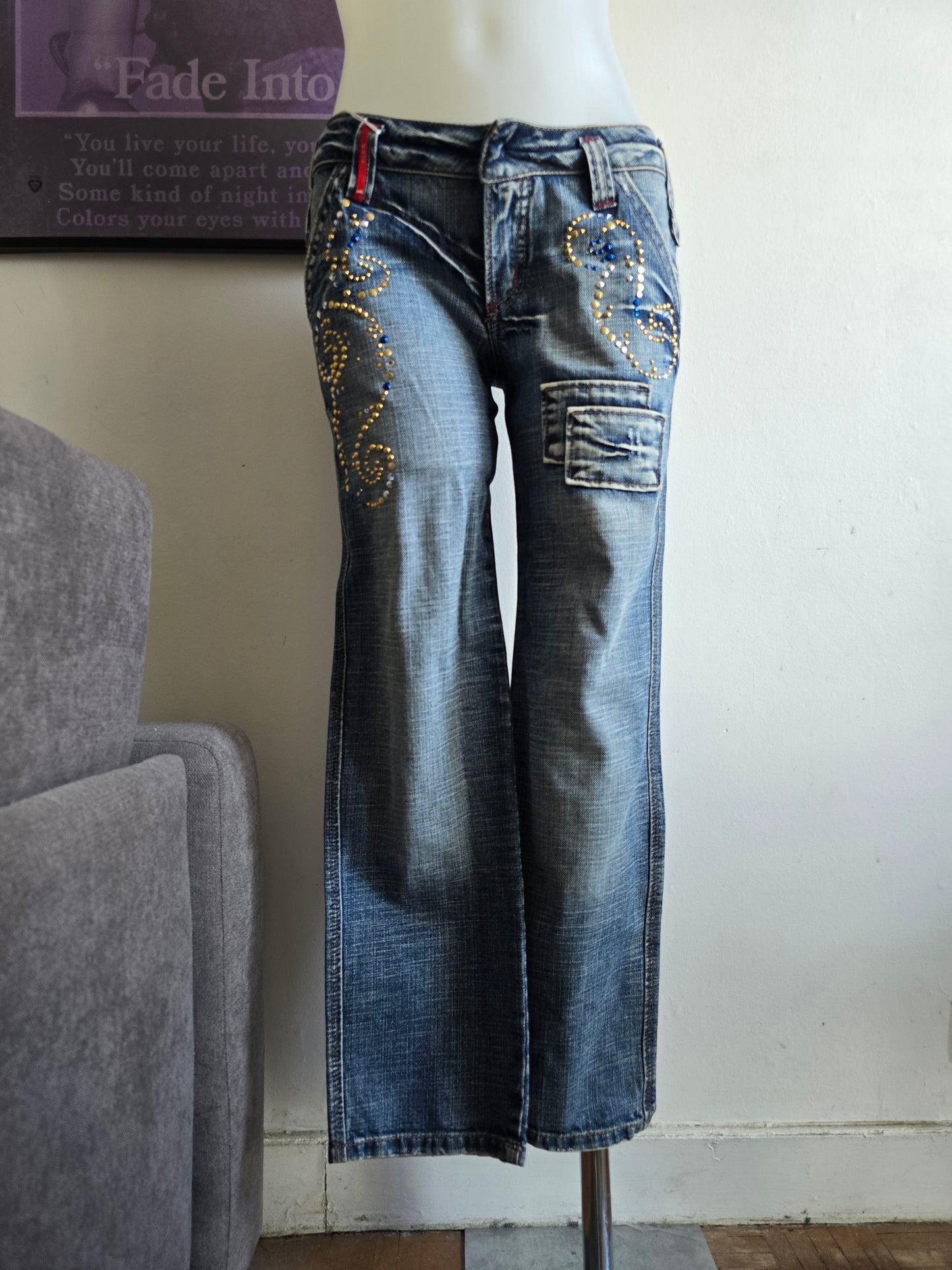 2000s vintage bootcut low rise mcbling studded jean