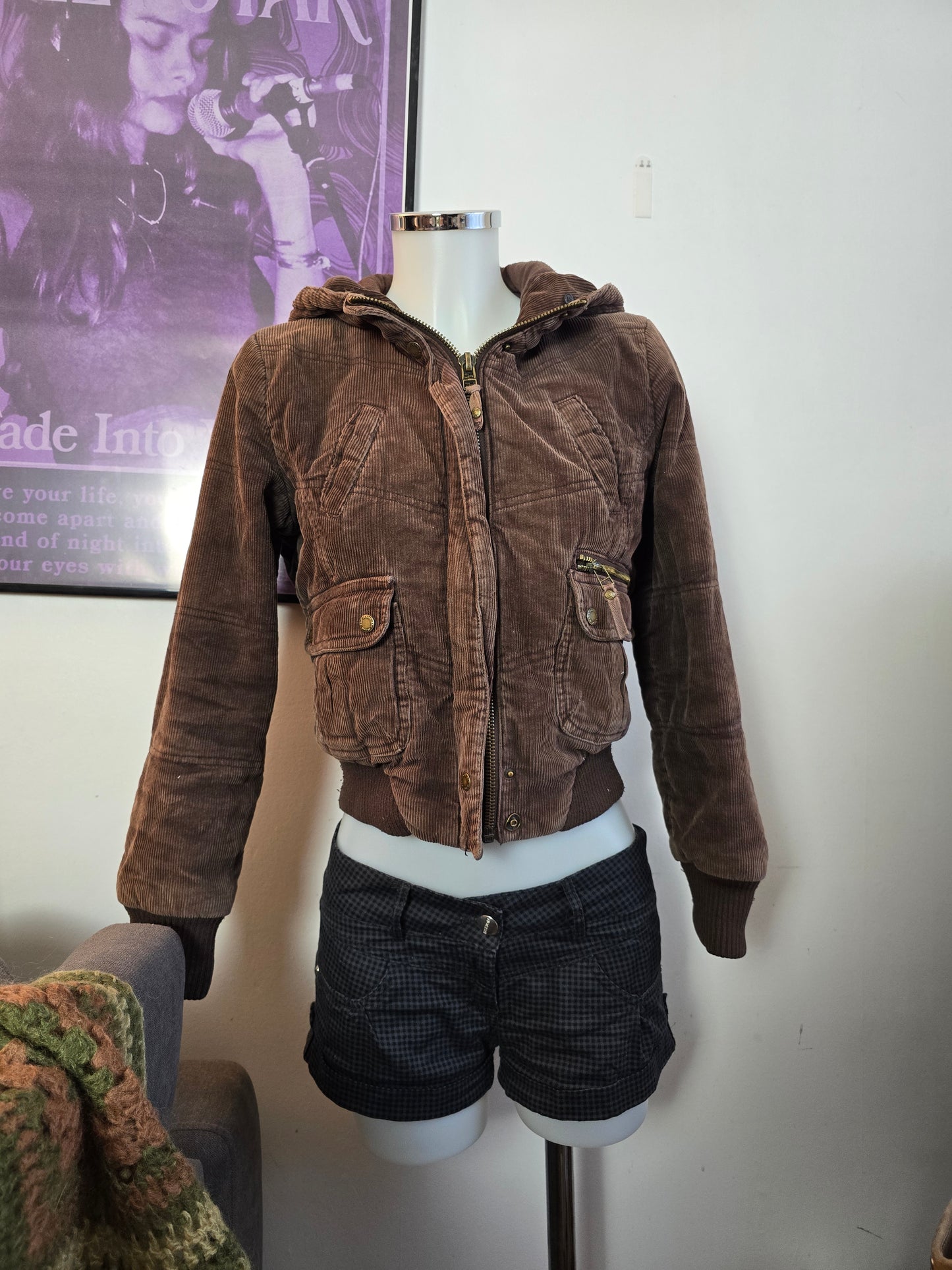 00s vintage zip up softgrunge ribbed hooded coat